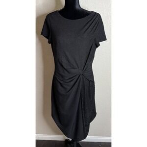 Ellen‎ Tracy Womens Size 14 Black Metallic Dress Ruched Waist New Years Party
